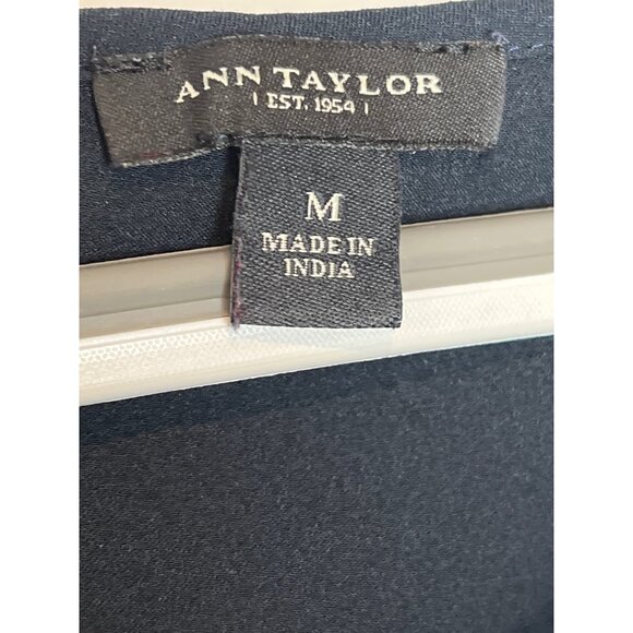 Ann Taylor Striped Blouse Size M Navy Pink Elastic Hem Cap Sleeve Top - Picture 3 of 12